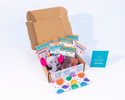 Birthday Luxury Gourmet Dog Treat Box - 8 Treats, Toy and 2 Poo Bags